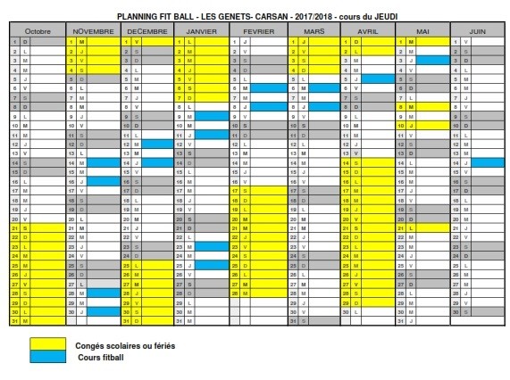 calendrier FIT BALL GENET CARSAN 2017 2018 JEUDI 001