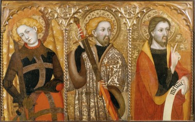 pintura compartiments de la predela de un retaule amb sant Miquel sant Sebastia i el Salvador MEV10734