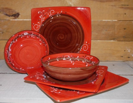 poterie vallauris assiette carree rouge