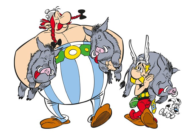 wandtattoo asterix und obelix wildschweinjagd einzel web