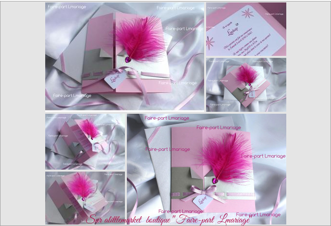 Capture d ecran faire part Faire part mariage  anniversaire plume et ruban en rose poudre  argent fuchsia et blanc 2016 04 14 14 48 22