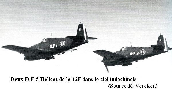 Deux Hellcat F6F 5 de la 12F dans le ciel indochinois