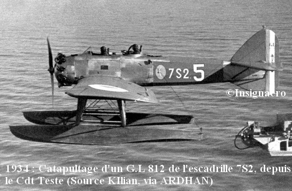 En 1934  catapultage du G.L 812 de la 7S2 depuis le Tr. hydr. Cdt Teste