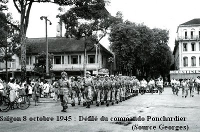 Defile du Cdo Ponchardier a Saigon le 8 oct. 1945